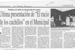 Ultima presentación de "El rucio de los cuchillos" en el Municipal  [artículo].