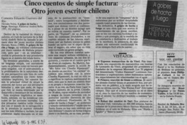 Cinco cuentos de simple factura, otro joven escritor chileno  [artículo] Eduardo Guerrero del Río.