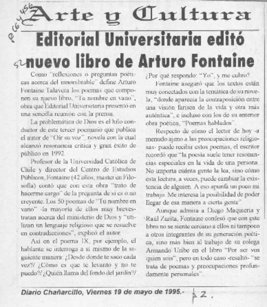 Editorial Universitaria editó nuevo libro de Arturo Fontaine  [artículo].