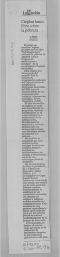 Cieplan lanza libro sobre la pobreza