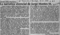 La narrativa vivencial de Jorge Montes M.  [artículo] Pedro Mardones Barrientos.