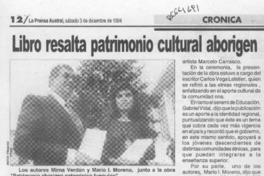Libro resalta patrimonio cultural aborigen Libro resalta patrimonio cultural aborigen
