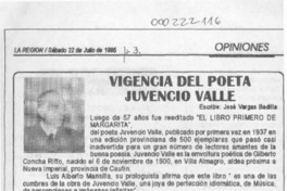 Vigencia del poeta Juvencio Valle  [artículo] José Vargas Badilla.