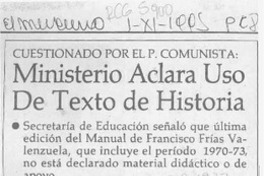 Ministerio aclara uso de texto de historia  [artículo].