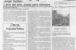 Jorge Teillier, libro del año, poeta para siempre  [artículo] Clemente Riedemann.