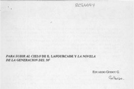 Para subir al cielo de E. Lafourcade y la novela de la generación del 50 Para subir al cielo de E. Lafourcade y la novela de la generación del 50