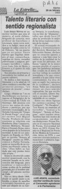 Talento literario con sentido regionalista  [artículo]