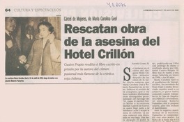 Rescatan obra de la asesina del Hotel Crillón Rescatan obra de la asesina del Hotel Crillón