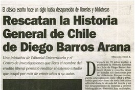 Rescatan la Historia General de Chile de Diego Barros Arana Rescatan la Historia General de Chile de Diego Barros Arana