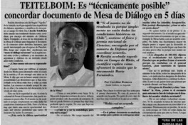Teitelboim, es "técnicamente posible" concordar documentos de Mesa de Diálogo en 5 días Teitelboim, es "técnicamente posible" concordar documentos de Mesa de Diálogo en 5 días