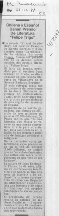 Chilena y español ganan Premio de Literatura "Felipe Trigo"  [artículo]