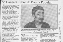 Se lanzará libro de poesía popular  [artículo]