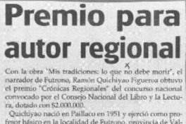 Premio para autor regional  [artículo] Marta Zúñiga G.