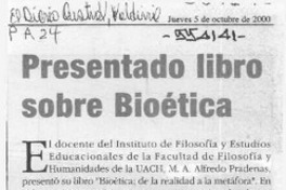 Presentado libro sobre bioética  [artículo]