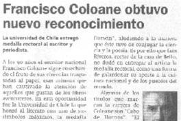Francisco Coloane obtuvo nuevo reconocimiento Francisco Coloane obtuvo nuevo reconocimiento