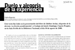 Duelo y alegoría de la experiencia Duelo y alegoría de la experiencia