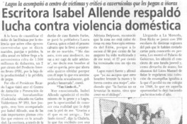 Escritora Isabel Allende respaldó lucha contra violencia doméstica Escritora Isabel Allende respaldó lucha contra violencia doméstica
