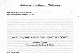 Oír su voz, ¿novela social o realismo translúcido?  [artículo] Roberto Hozven