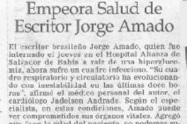 Empeora salud de escritor Jorge Amado Empeora salud de escritor Jorge Amado