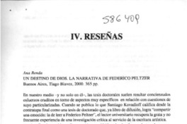 Un destino de Dios. La narrativa de Federico Peltzer Un destino de Dios. La narrativa de Federico Peltzer