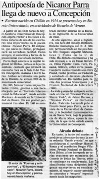 Antipoesía de Nicanor Parra llega de nuevo a Concepción  [artículo]