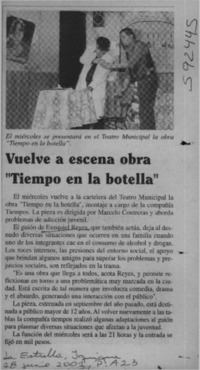 Vuelve a escena obra "Tiempo en la botella"  [artículo]