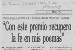 "Con este premio recupero la fe en mis poemas"  [artículo]