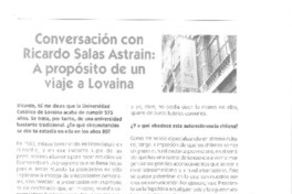 Conversación con Ricardo Salas Astrain, a propósito de un viaje a Lovaina Conversación con Ricardo Salas Astrain, a propósito de un viaje a Lovaina