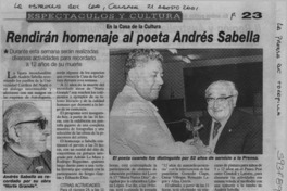 Rendirán homenaje al poeta Andrés Sabella  [artículo]