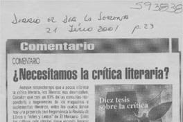 ¿Necesitamos la crítica literaria? ¿Necesitamos la crítica literaria?