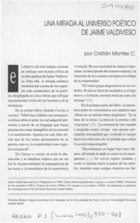 Una mirada al universo poético de Jaime Valdivieso  [artículo] Cristián Montes C.
