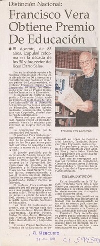 Francisco Vera obtiene premio de educación  [artículo]