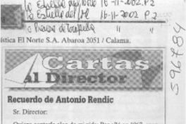 Recuerdo de Antonio Rendic  [artículo] Myriam Richards Madariaga