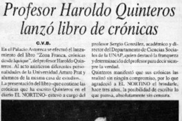 Profesor Haroldo Quinteros lanzó libro de crónicas  [artículo] C. V. B.