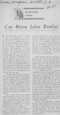 Con María Luisa Bombal  [artículo] Carlos Concha.