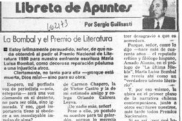 La Bombal y el Premio de Literatura  [artículo] Sergio Guilisasti.