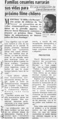 Familias cesantes narrarán sus vidas para próximo filme chileno.  [artículo]