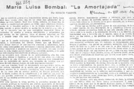 María Luisa Bombal, "La amortajada"  [artículo] Ignacio Valente.