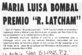 María Luisa Bombal premio "R. Latcham".  [artículo]