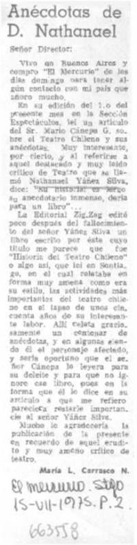 Anécdotas de D. Nathanael Anécdotas de D. Nathanael