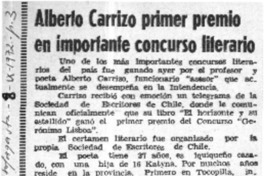Albero Carrizo primer premio en importante concurso literario.  [artículo]