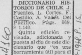 Diccionario histórico de Chile. Diccionario histórico de Chile.