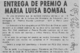 Entrega de premio a María Luisa Bombal.  [artículo]
