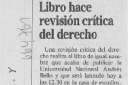 Libro hace revisión crítica del derecho. Libro hace revisión crítica del derecho.