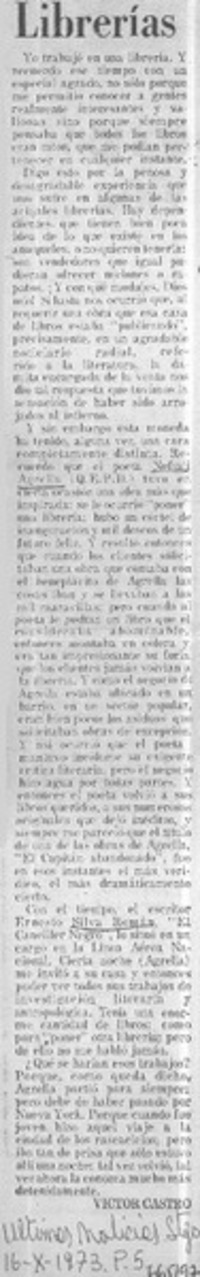 Librerías  [artículo] Víctor Castro.