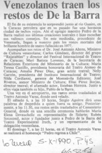 Venezolanos traen los restos de De la Barra.