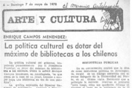 La política cultural es dotar del máximo de bibliotecas a los chilenos.