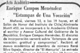 Enrique Campos Menéndez, "estampas de una vocación"  [artículo]