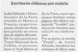 Escritores chilenos son noticia. Escritores chilenos son noticia.