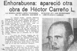 Enhorabuena, apareció otra obra de Héctor Carreño L.  [artículo]
